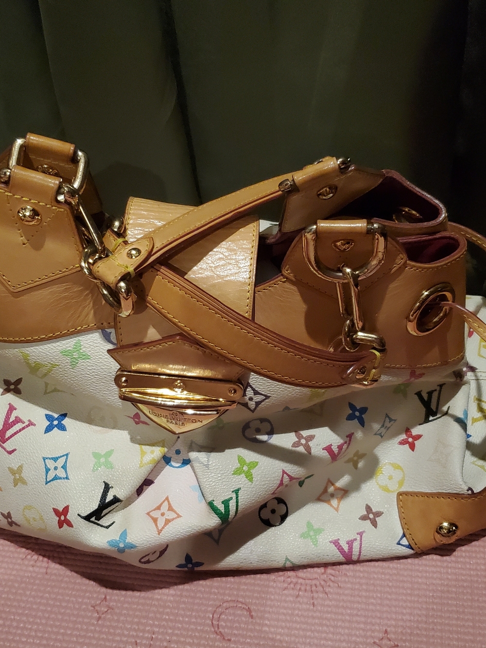 Louis Vuitton Multicolor Monogram White Canvas Shoulder Bag with Tan Trim - Picture 2 of 11